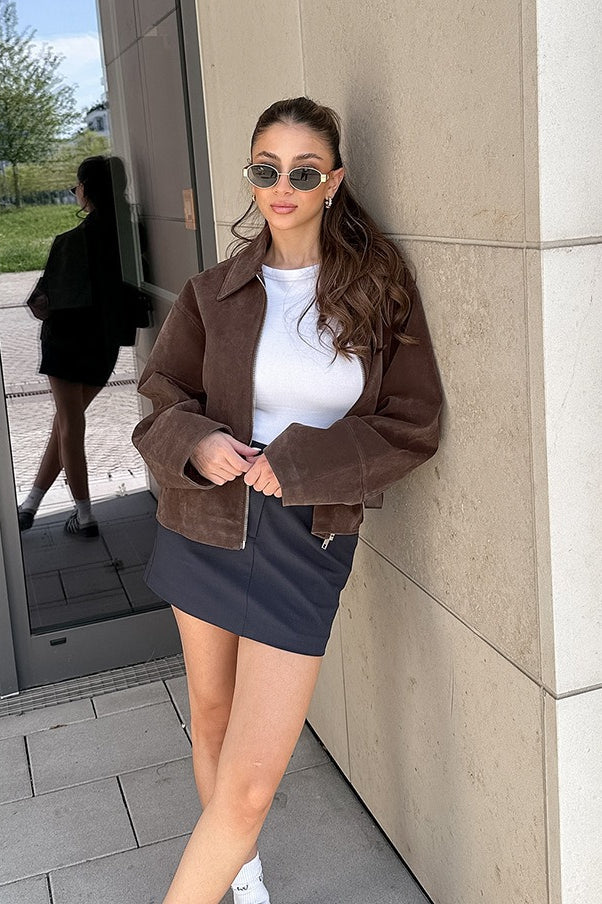 Loose Fit Brown Suede Jacket image 4