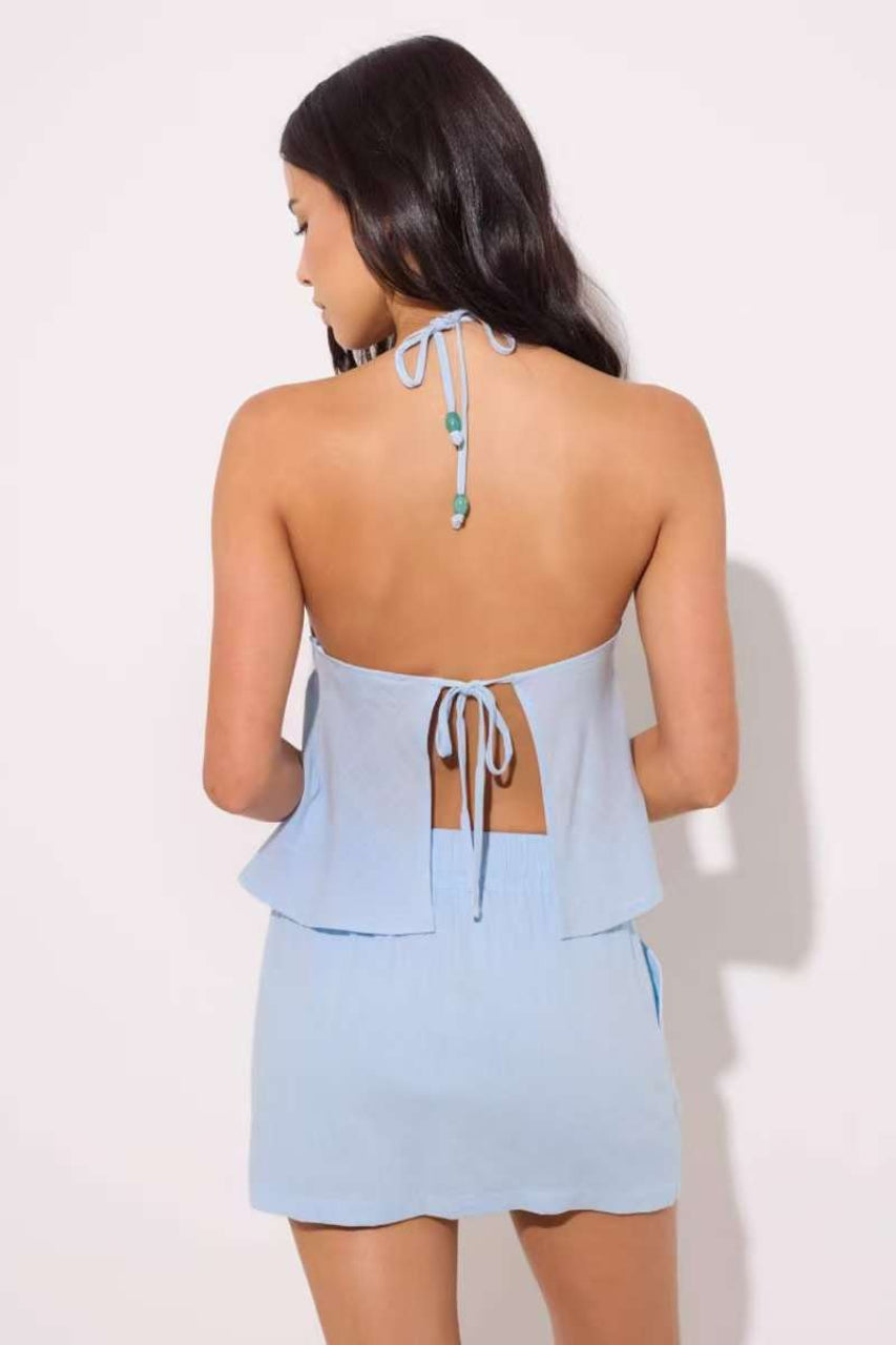 Minimalist Sexy Solid Beaded Halter Top image 12