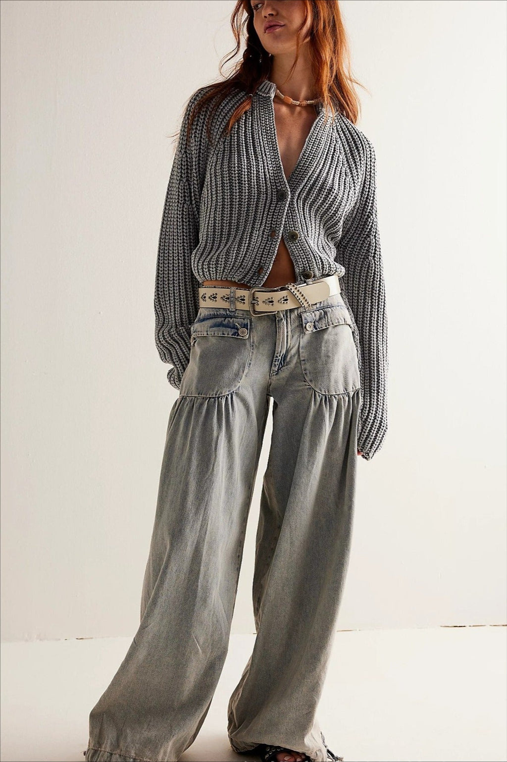 Ruched Mid Rise Wide Leg Jeans image 9