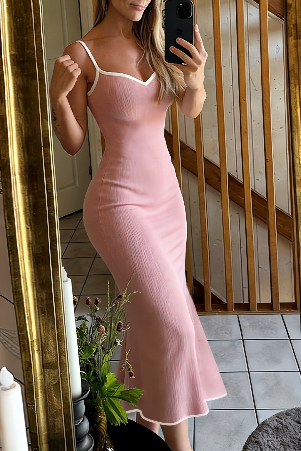 Color Block Strappy Bodycon Maxi Dress image 3