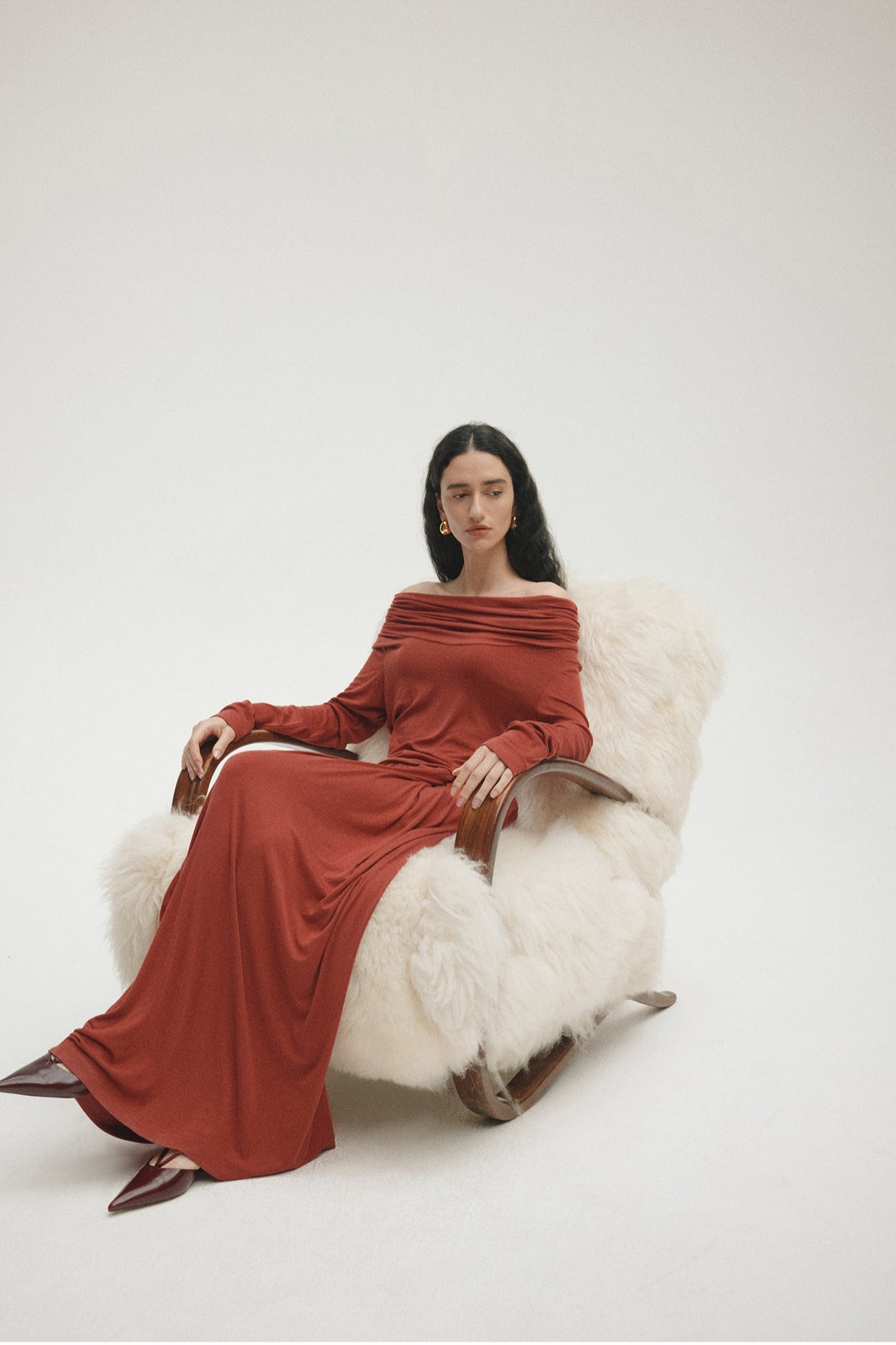 Tencel Off-Shoulder Fitted Knit Sweater image 4