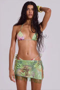 Sequin Floral Print Skirt Slim Fit Three Piece Swim Sets image 1