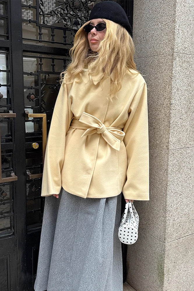 Solid Color Belted Midi Wool Blend Coat image 2