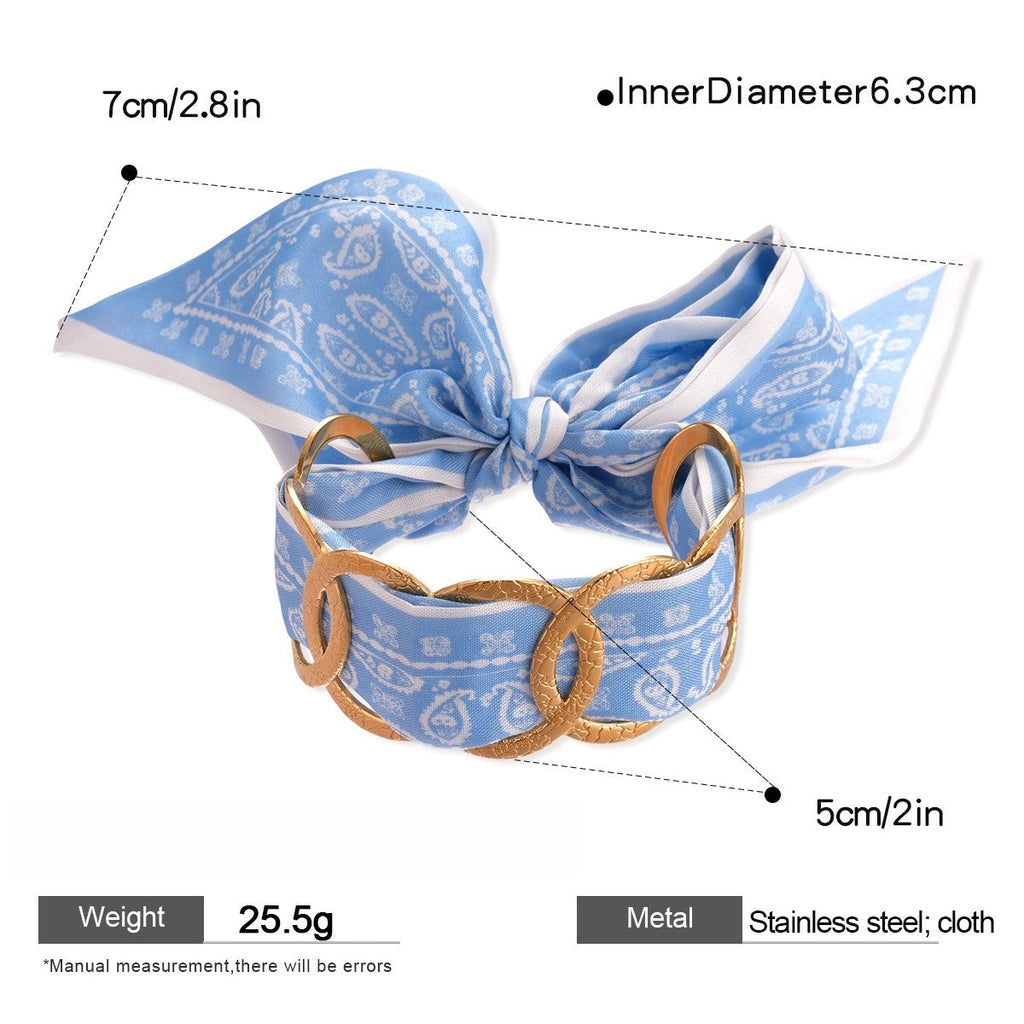 Stainless Steel Round Hollow Fabric Open Bracelet image 6