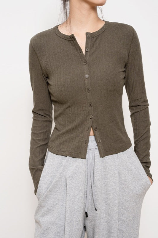 Lightweight Long-Sleeve Ribbed Slim-Fit Single-Row Button Knit Cardigan image 6