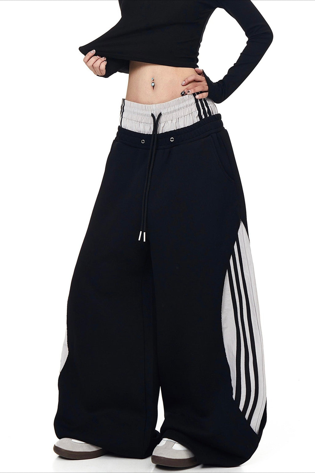 Double Waist Drawstring Stripe Pants image 5