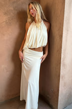 Sexy Solid Halter Open Back Bodycon Slit Skirt Sets image 5