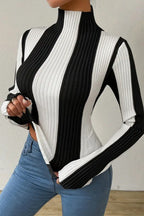 Classic Black White Vertical Stripe Knit Top image 6