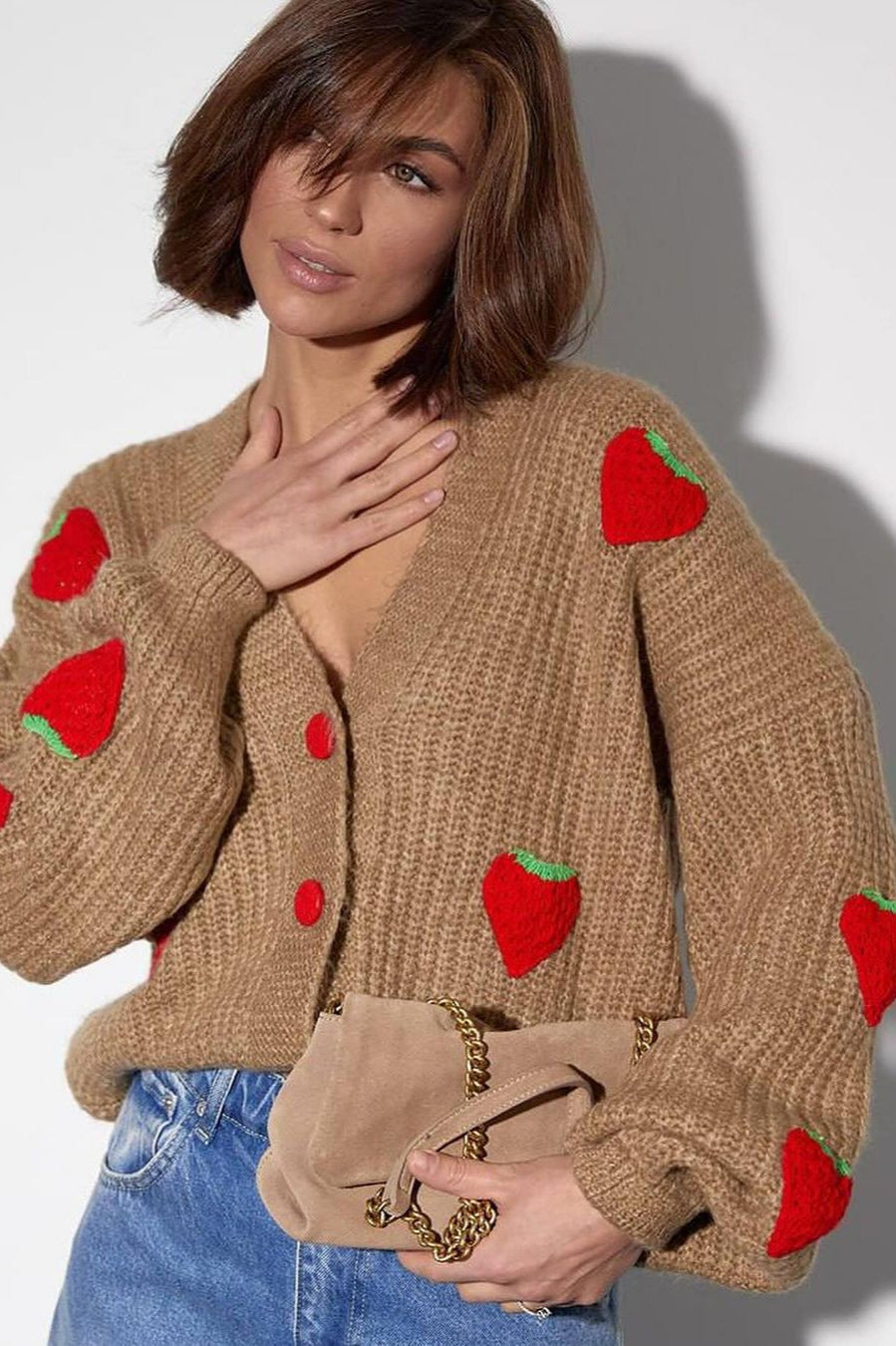 Strawberry Appliqué Chunky Knit Sweater image 11