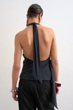 Cowl Neck Backless Asym Draped Halter Top image 3