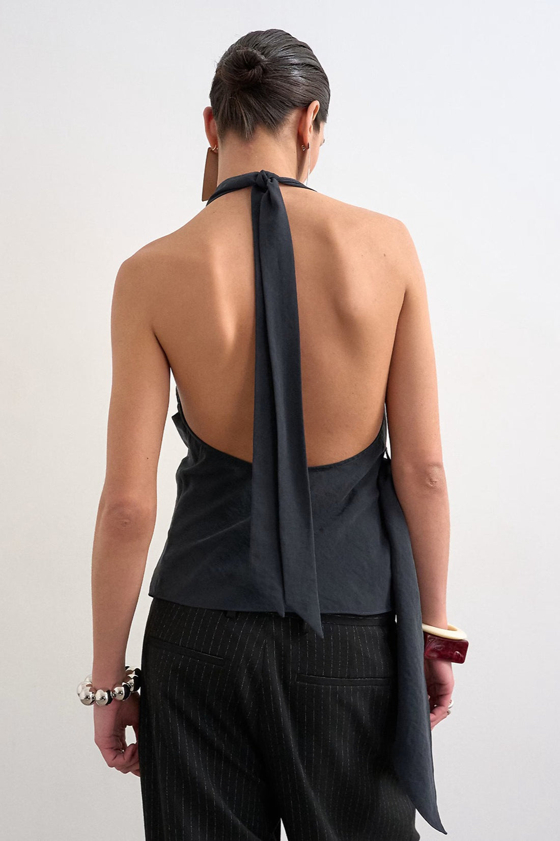Cowl Neck Backless Asym Draped Halter Top image 3