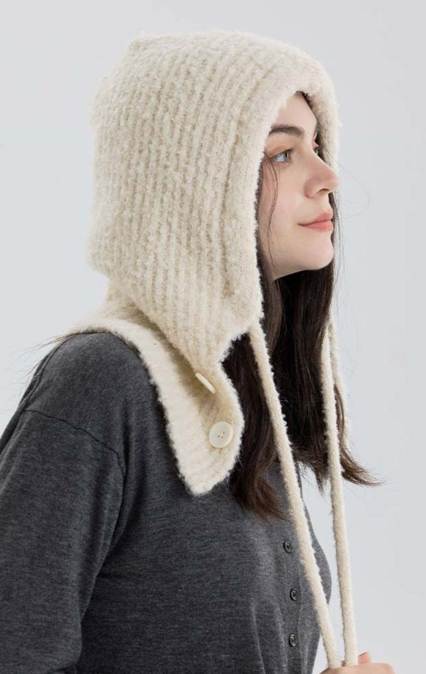 Solid Color Button-Down Balaclava One-Piece Knitted Warm Hat image 3