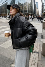 Cropped Faux Leather Insulated Puffer Jacket image 16