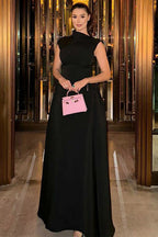 Solid Sleeveless Ruched Waist Elegant Dress image 5