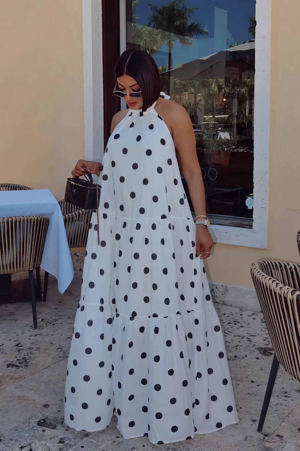 Elegant African Polka Dot Patchwork Halter Neck Swing Maxi Dress image 3