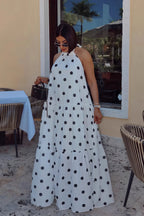 Elegant African Polka Dot Patchwork Halter Neck Swing Maxi Dress image 3