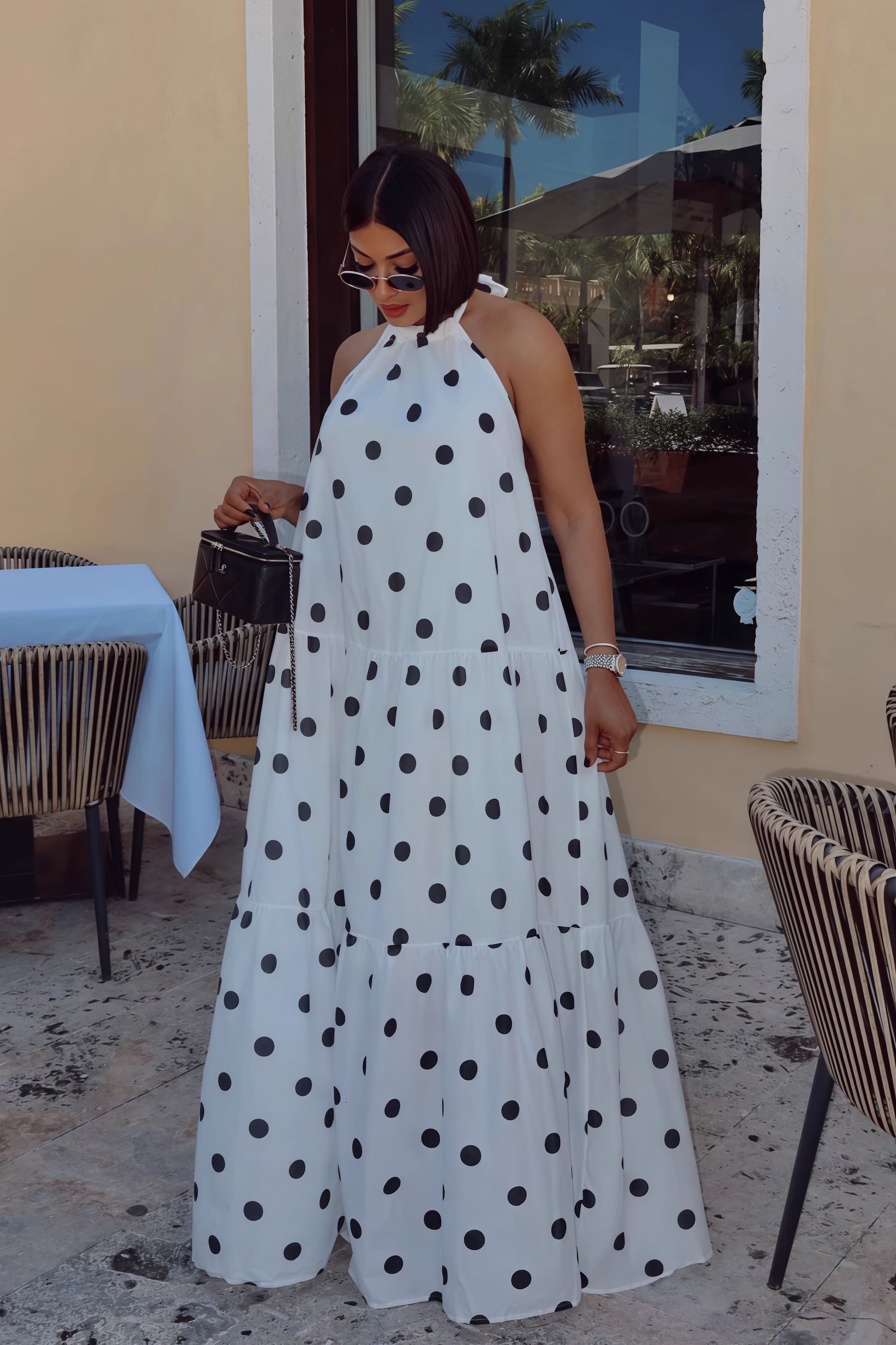 Elegant African Polka Dot Patchwork Halter Neck Swing Maxi Dress image 3