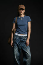 Minimalist Solid Crew Neck Slim Crop T-shirt image 6