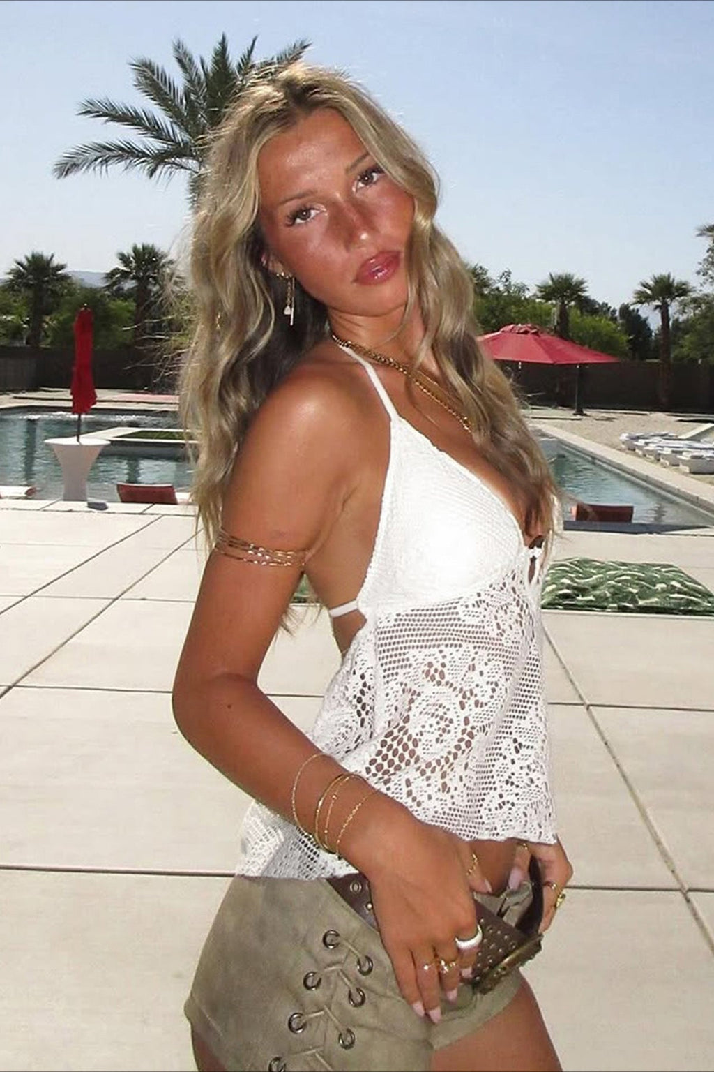 Boho Cutout Sexy V Neck Lace Halter Top image 4