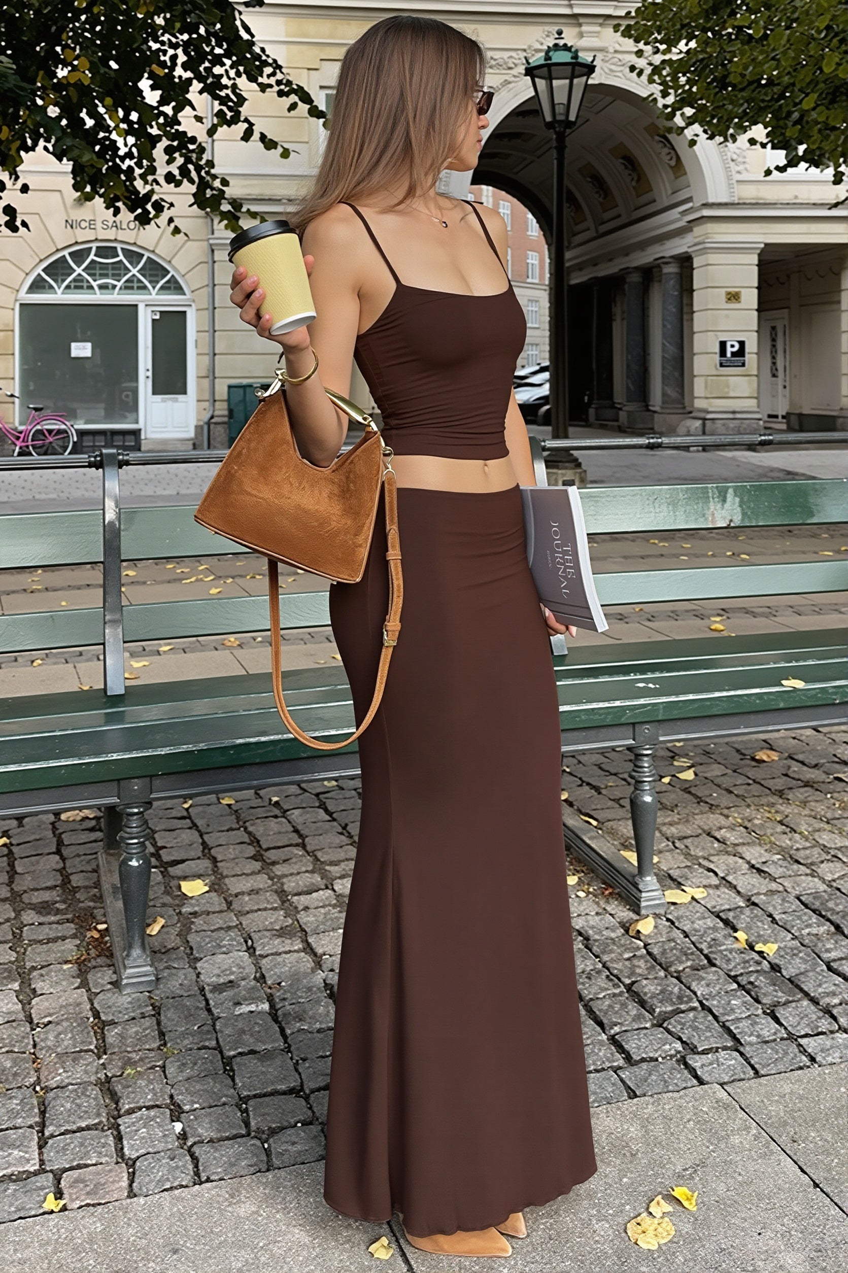 Elegant Solid Cami Top Pencil Skirt Two Piece Set image 2