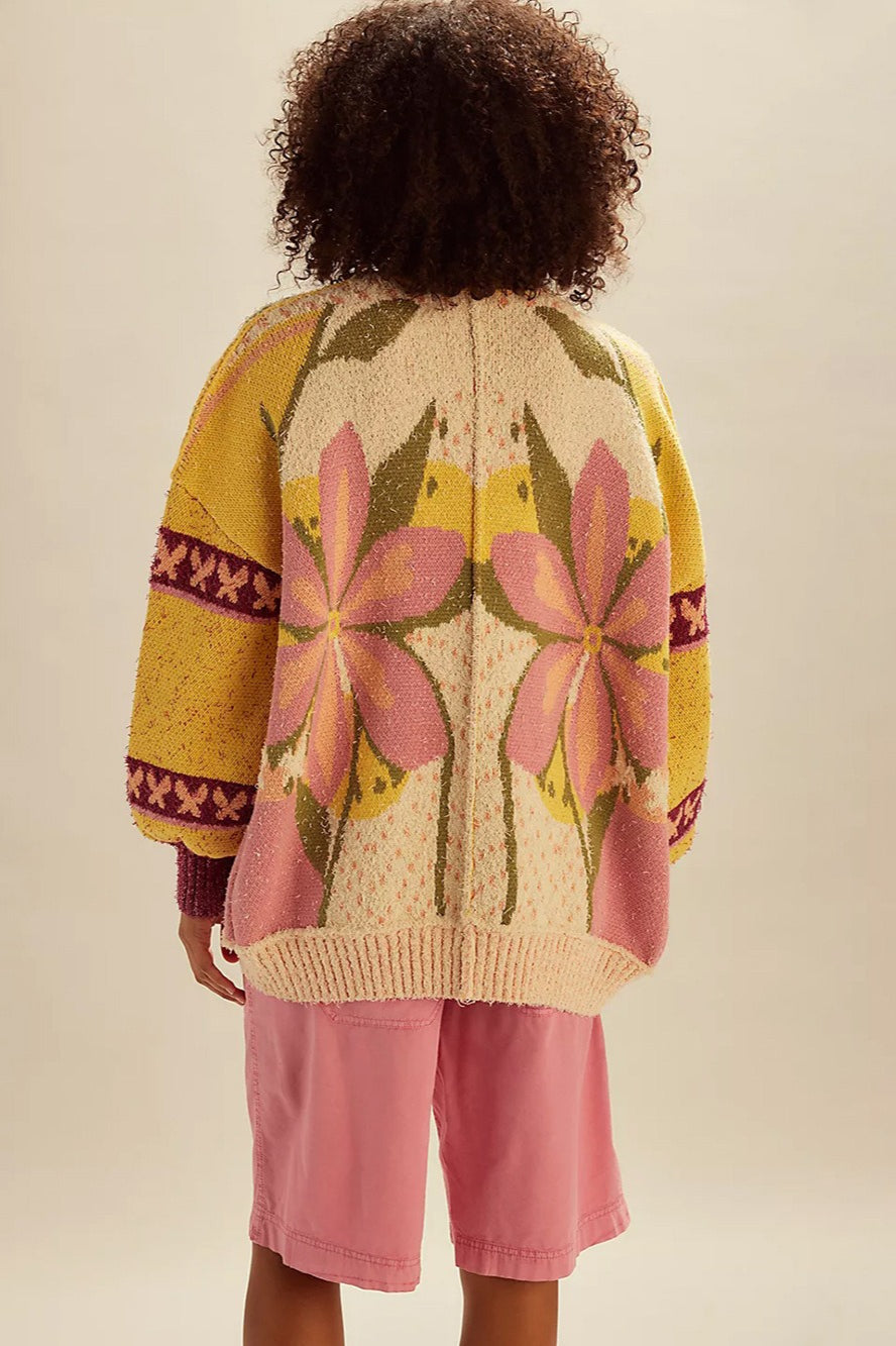 Abstract Print Lapel Long Sleeve Knit Sweater image 3