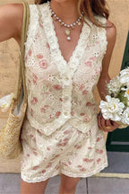 Hollow Floral Vest Short Two Piece Set image 4