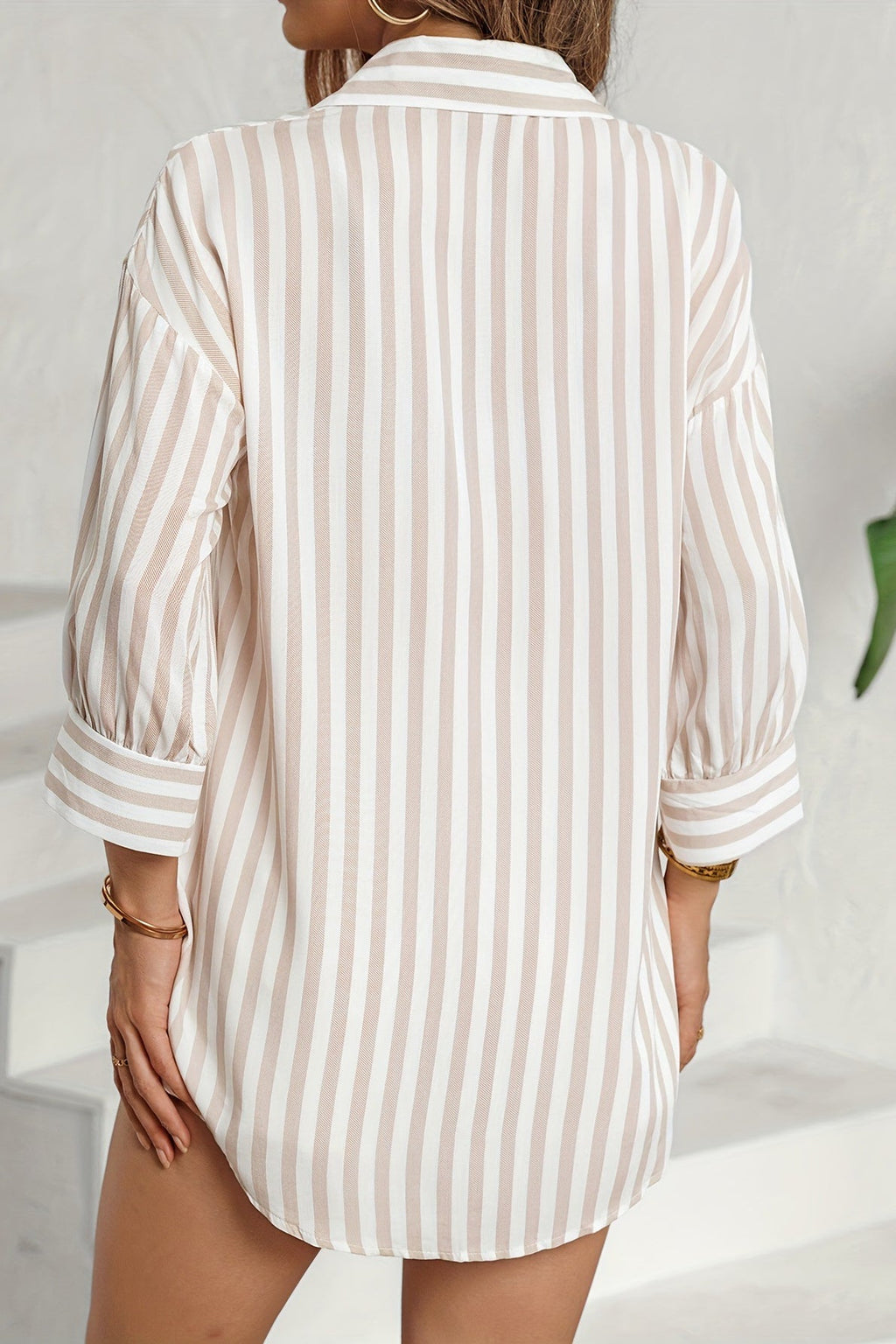 Striped Long Sleeve Pocket Button-Down Blouse image 5