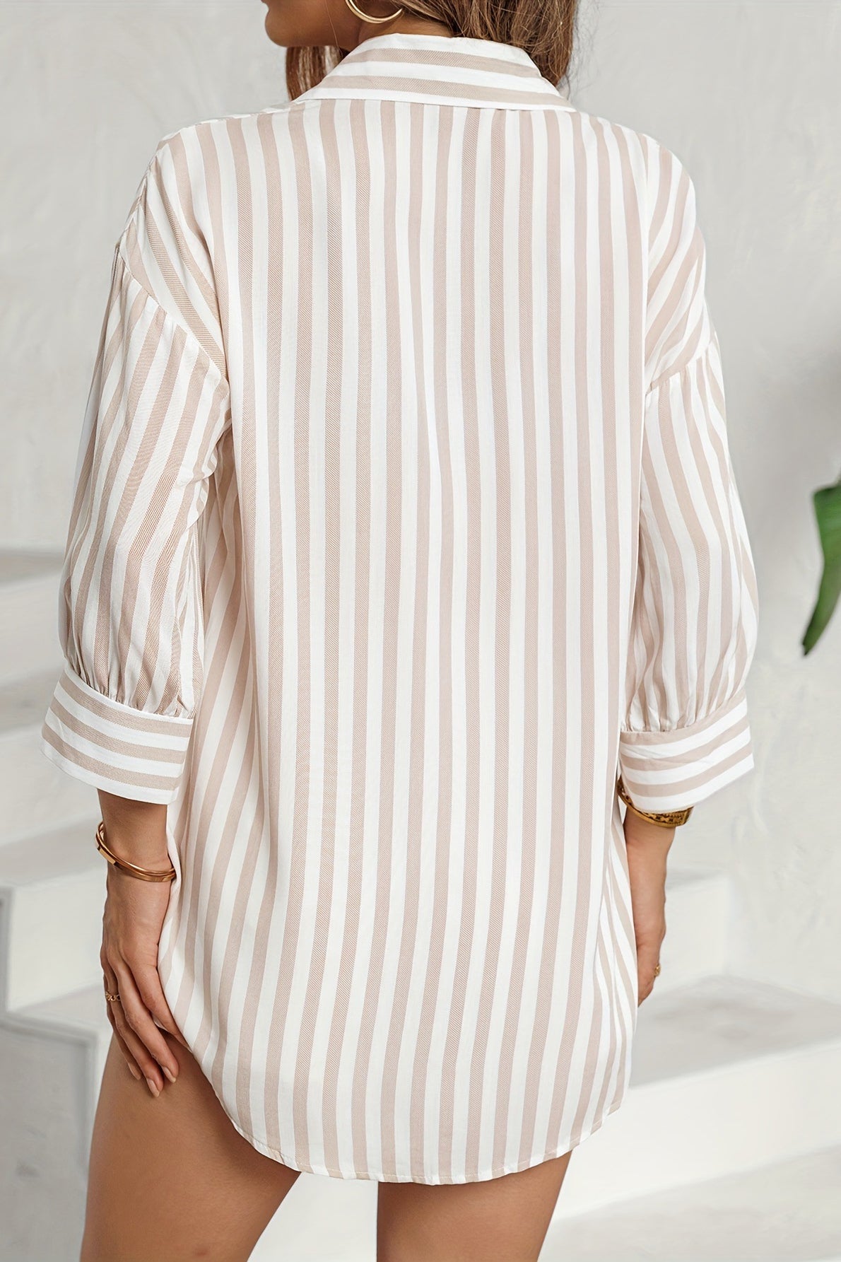 Striped Long Sleeve Pocket Button-Down Blouse image 5