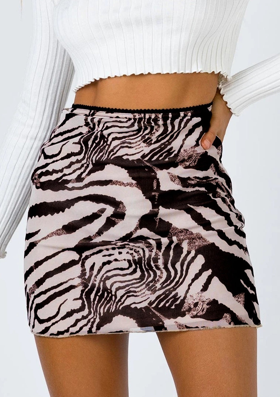 Printed Mesh Bodycon Mini Skirt image 11