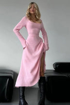 Elegant Fitted Long Sleeve Square Neck A-Line Party Dress image 3