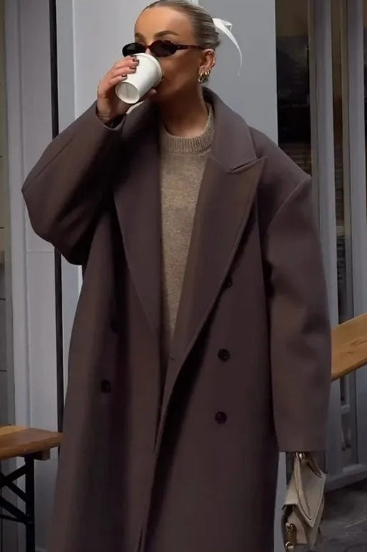 Elegant Casual Solid Color Double-Breasted Long Overcoat image 1