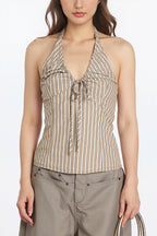 Sweet Striped Tie Backless Halter Top image 7