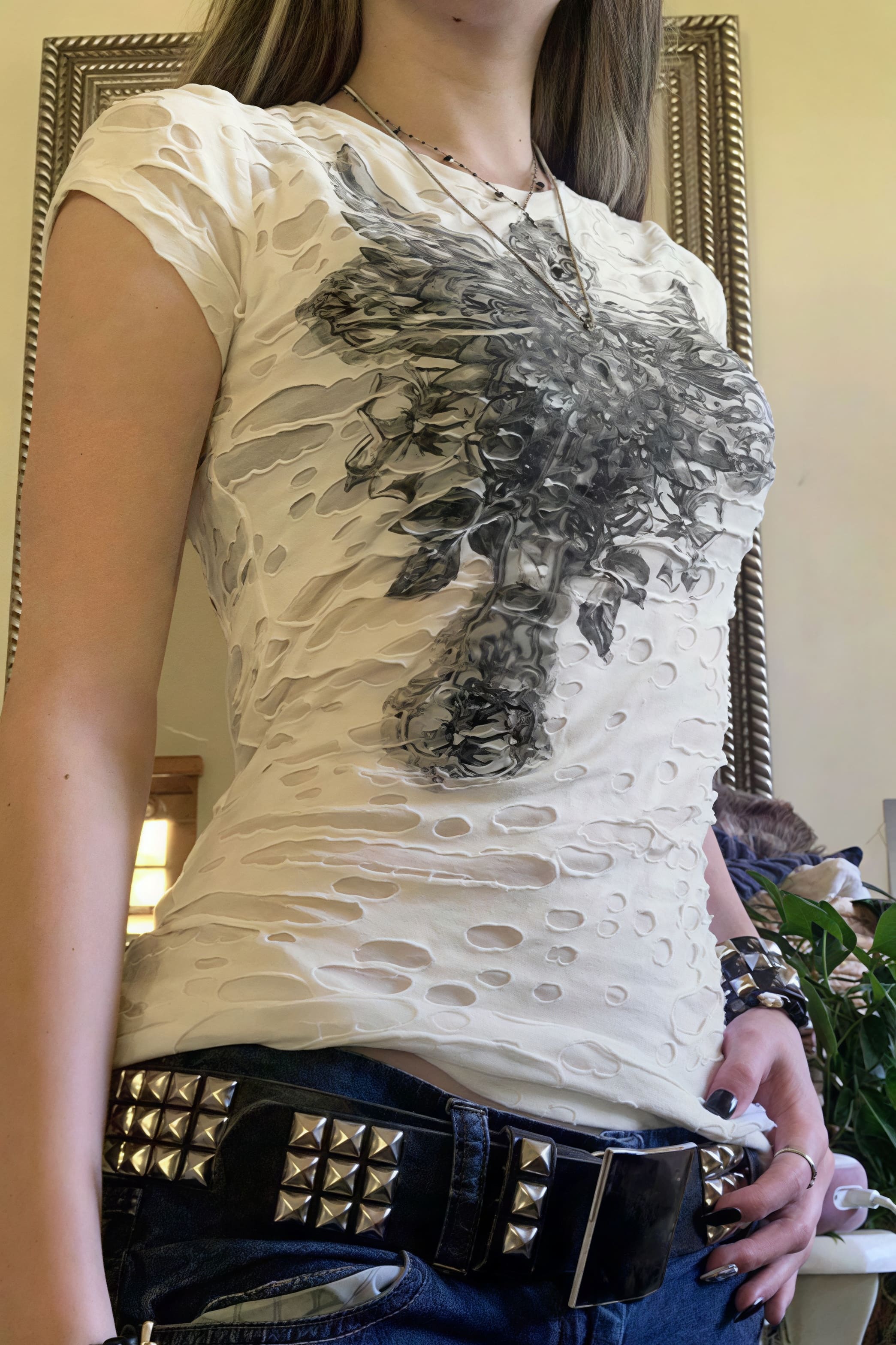 Gothic Dark Print Ripped Slim T-shirt image 2