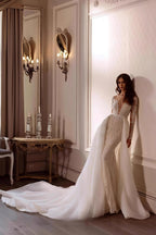 Lace Deep V Mermaid Detachable Train Wedding Dress image 4