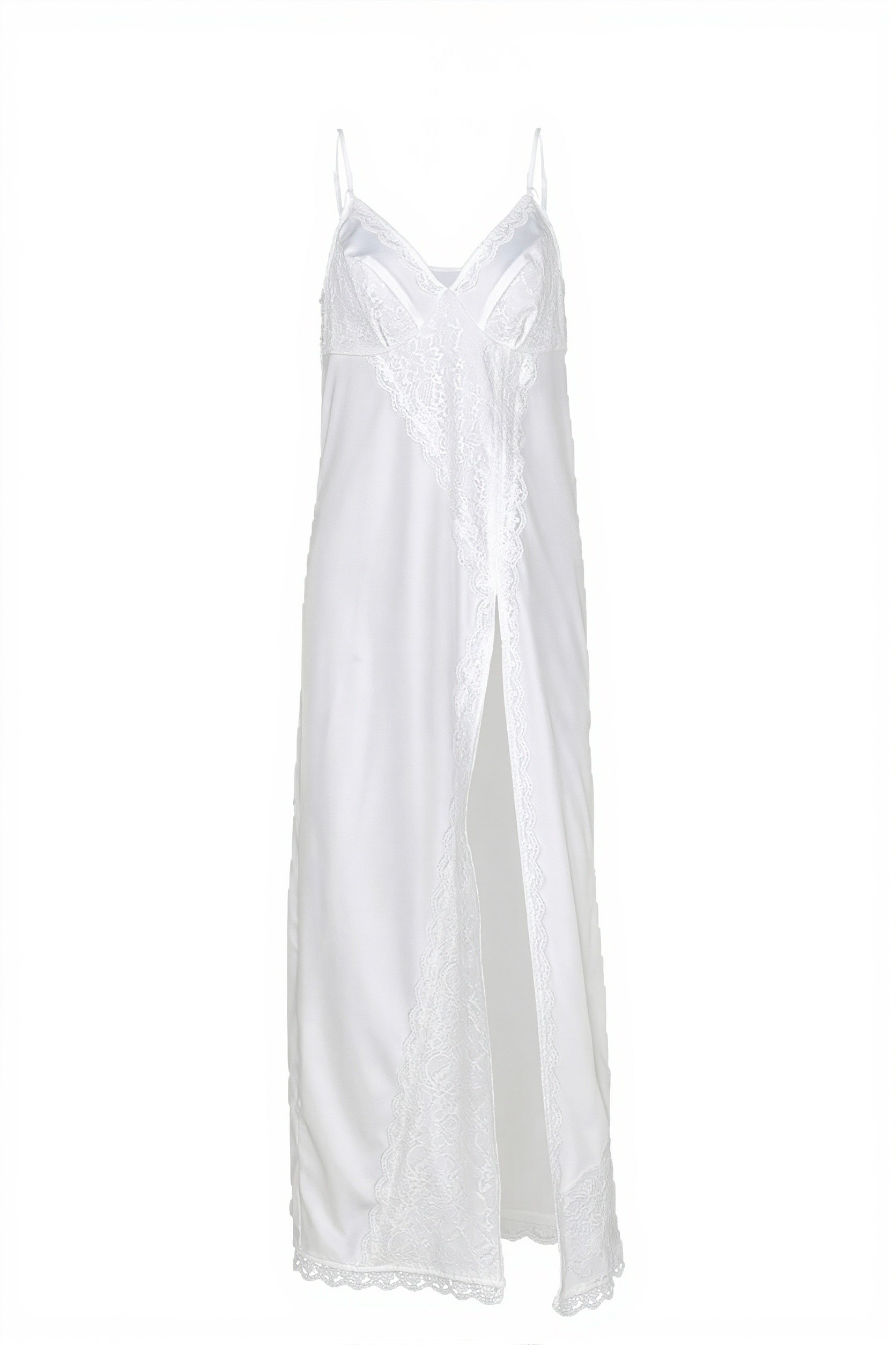 Chic Silk Satin Lace Trim Cami Slip Maxi Dress image 5