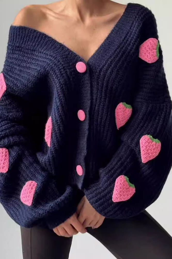 Strawberry Appliqué Chunky Knit Sweater image 3