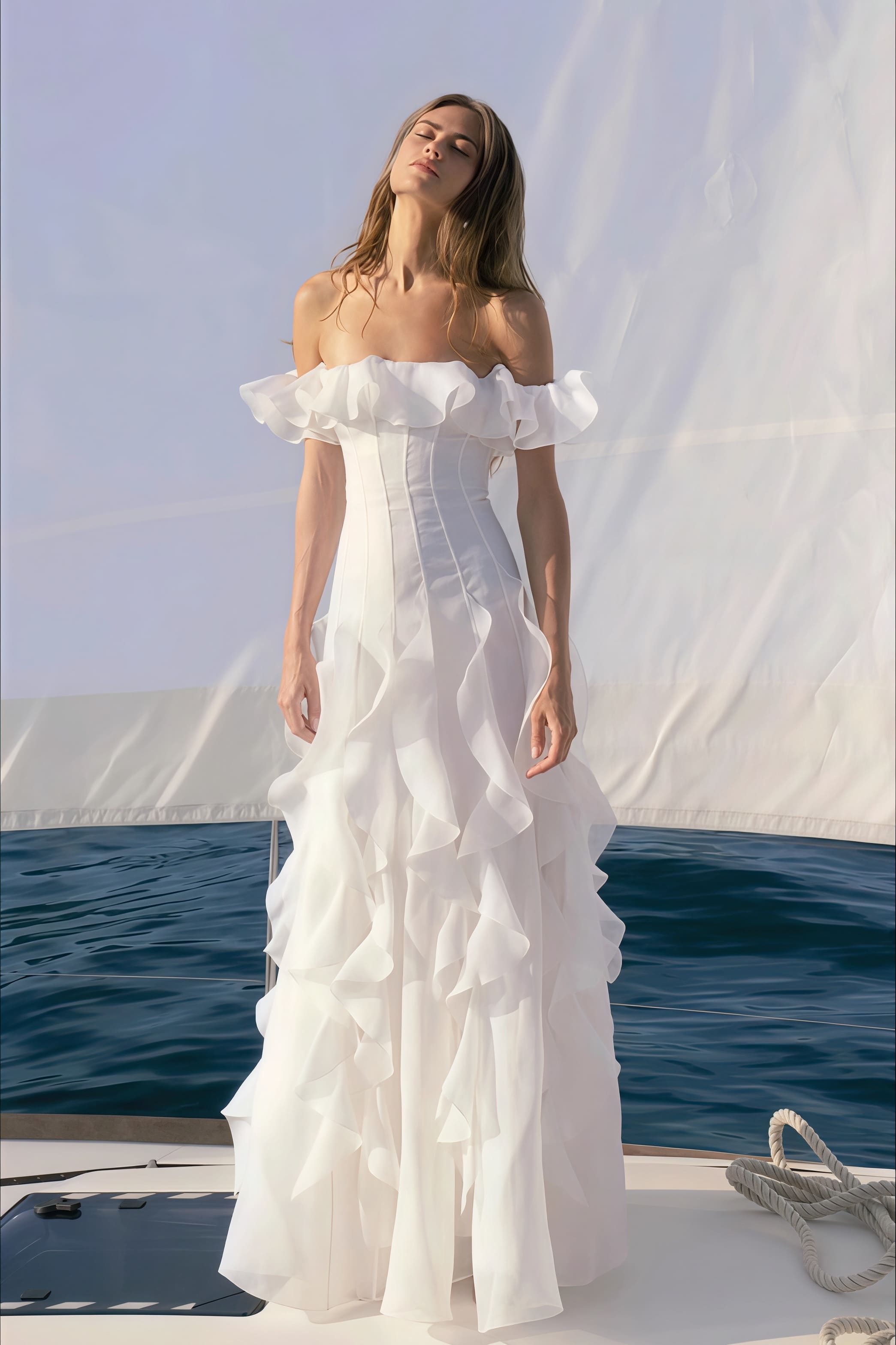 Sweet Off Shoulder Ruffle Tiered Reception Dress image 1