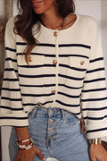Stripe Button Long Sleeve Knit Blouse image 1