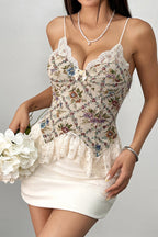 Chic Floral Jacquard Lace Insert Slim Cami Top image 7