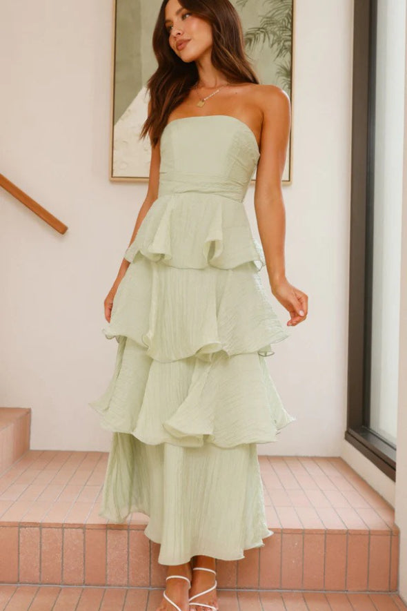 Fashion Strapless Backless Ruffle Tiered Midi Dress image 9