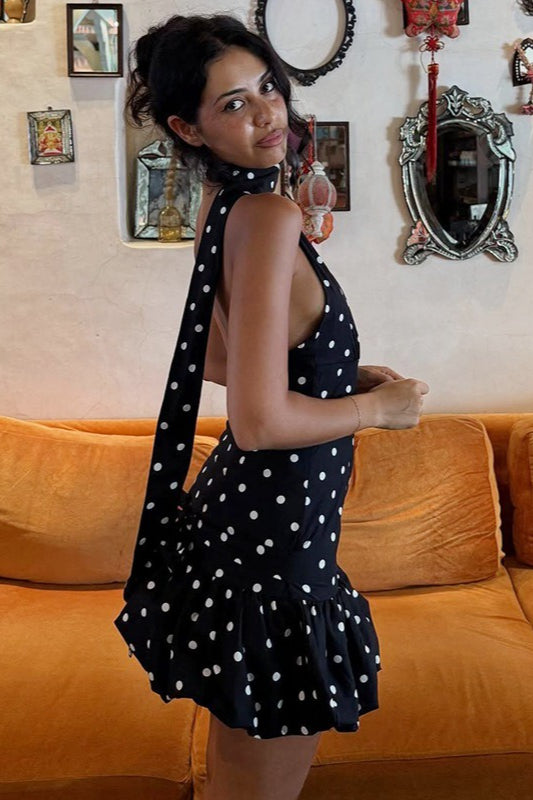 Chic Polka Dot Tie Backless Mini Dress image 2