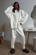 Solid Distressed Knit Crew Neck Sweater Two Piece Set image 5