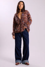New Retro Fashion Deep V-Neck Maillard Plush Long-Sleeve Knit Cardigan image 3