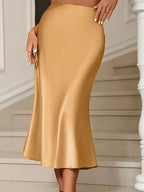 Seraphine Satin Skirt detail view styled for Avrienne