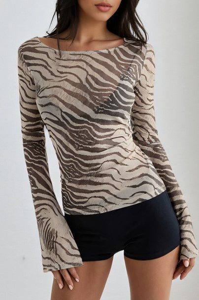 Sexy Mesh Zebra Print Sheer Blouse image 2