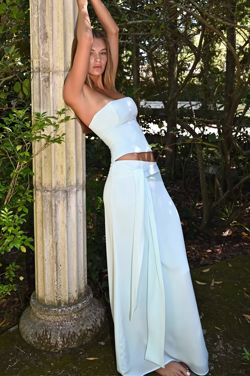 Solid Backless Tie Mermaid Skirt Set image 4
