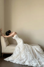 Lace Strapless Mermaid Train Wedding Dress image 2
