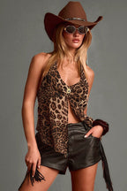 Color Block Halter Leopard Print Crop Top image 1