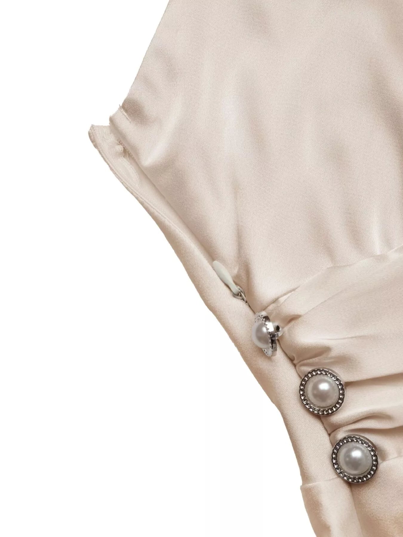 Allegra Satin Maxi Dress detail view styled for Avrienne