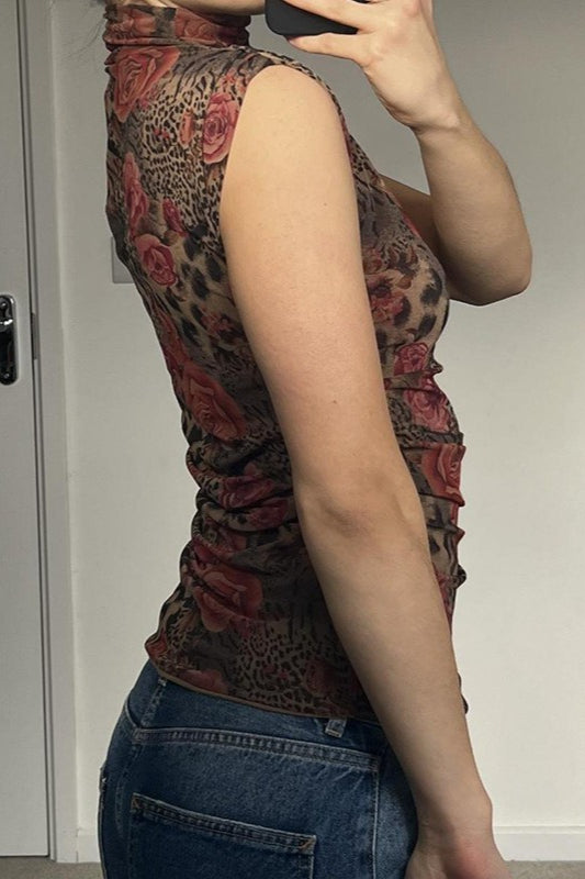 Contrast Print High Neck Blouse image 2